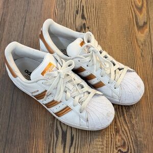 Adidas White and copper Striped Sneakers